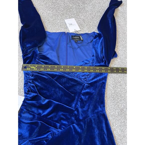 Bardot Xena Ruched Blue Velvet Mini Dress Size S US 4 Womens NWT Stretch Holiday - Picture 6 of 7